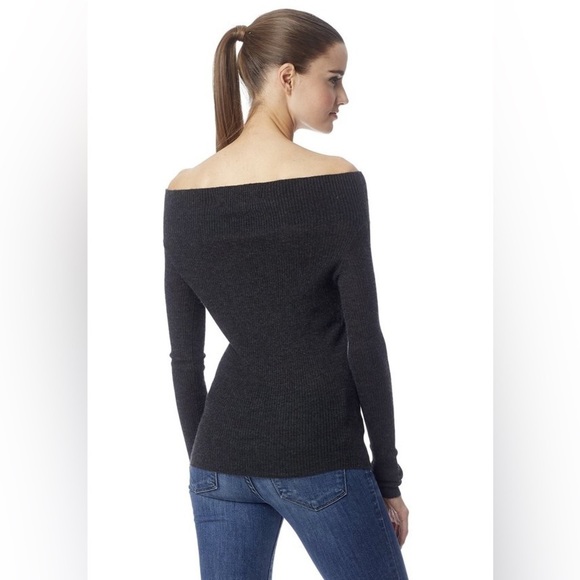 360 Cashmere Dorothy Off Shoulder Cashmere Sweater in  Charcoal Grey - Picture 3 of 8